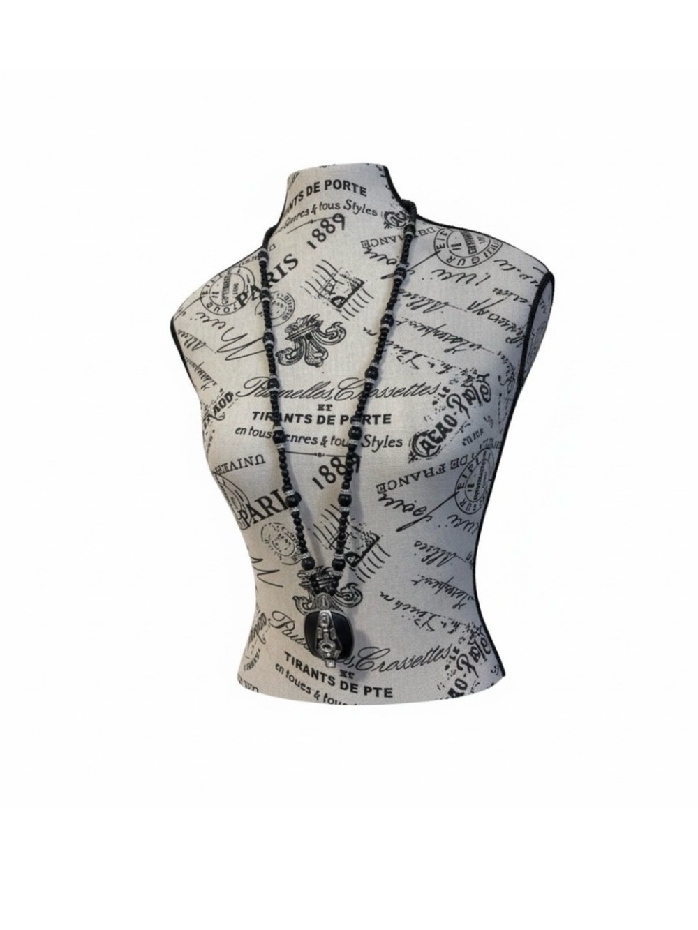 Elegant Black and Silver Jewelled Pendant Necklace